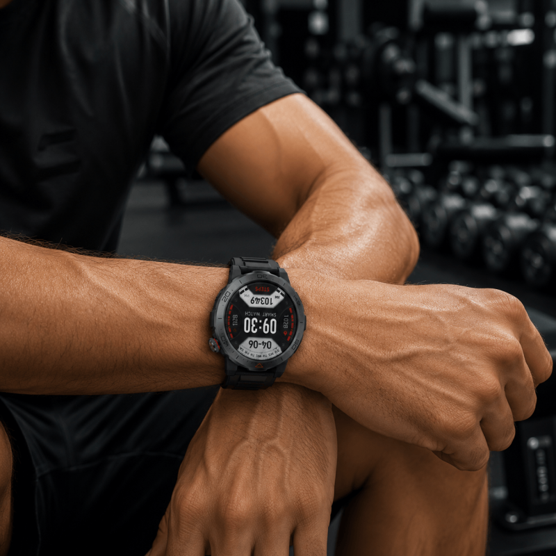 Smartwatch Microwear MK68 - Black Silicone