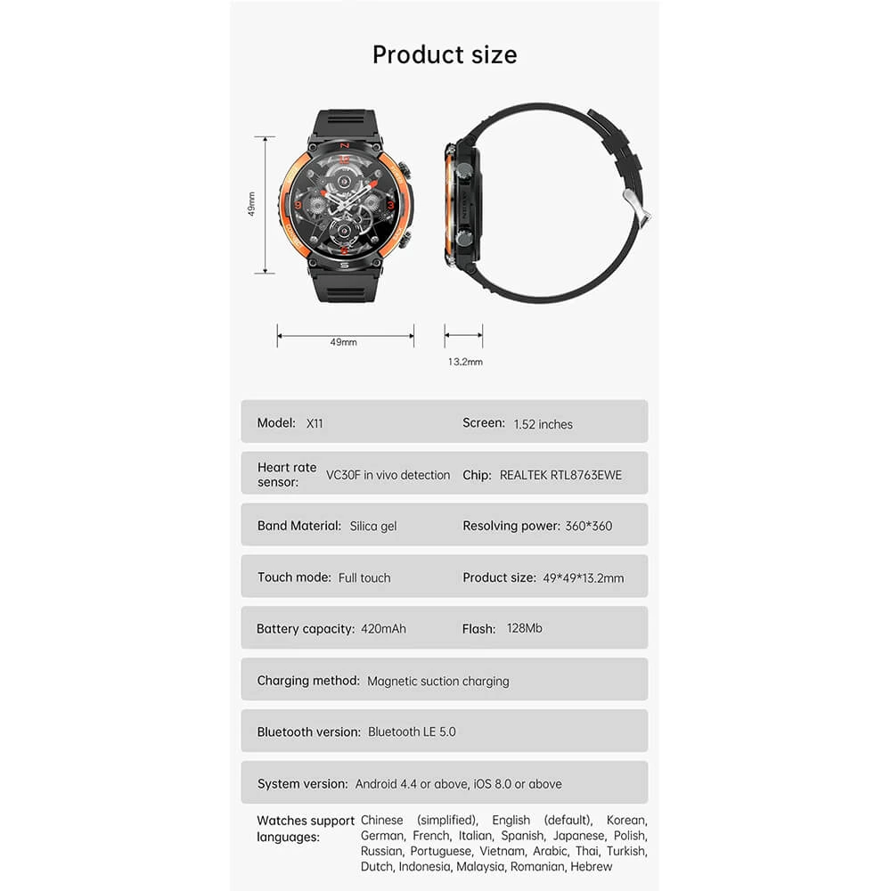 Smartwatch Microwear X11 420mAh - Black Blue