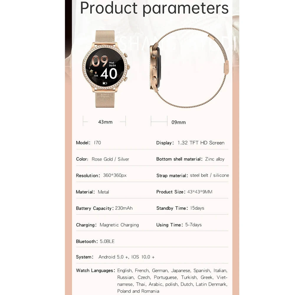 Smartwatch Microwear I70 - Gold Steel