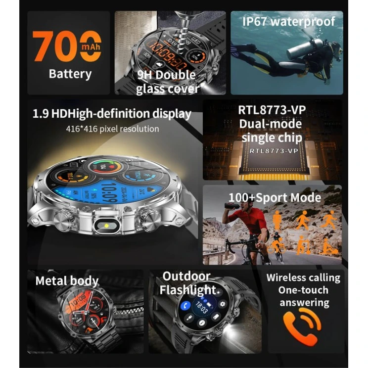 Smartwatch Microwear AK75 700mAh - Silver Steel