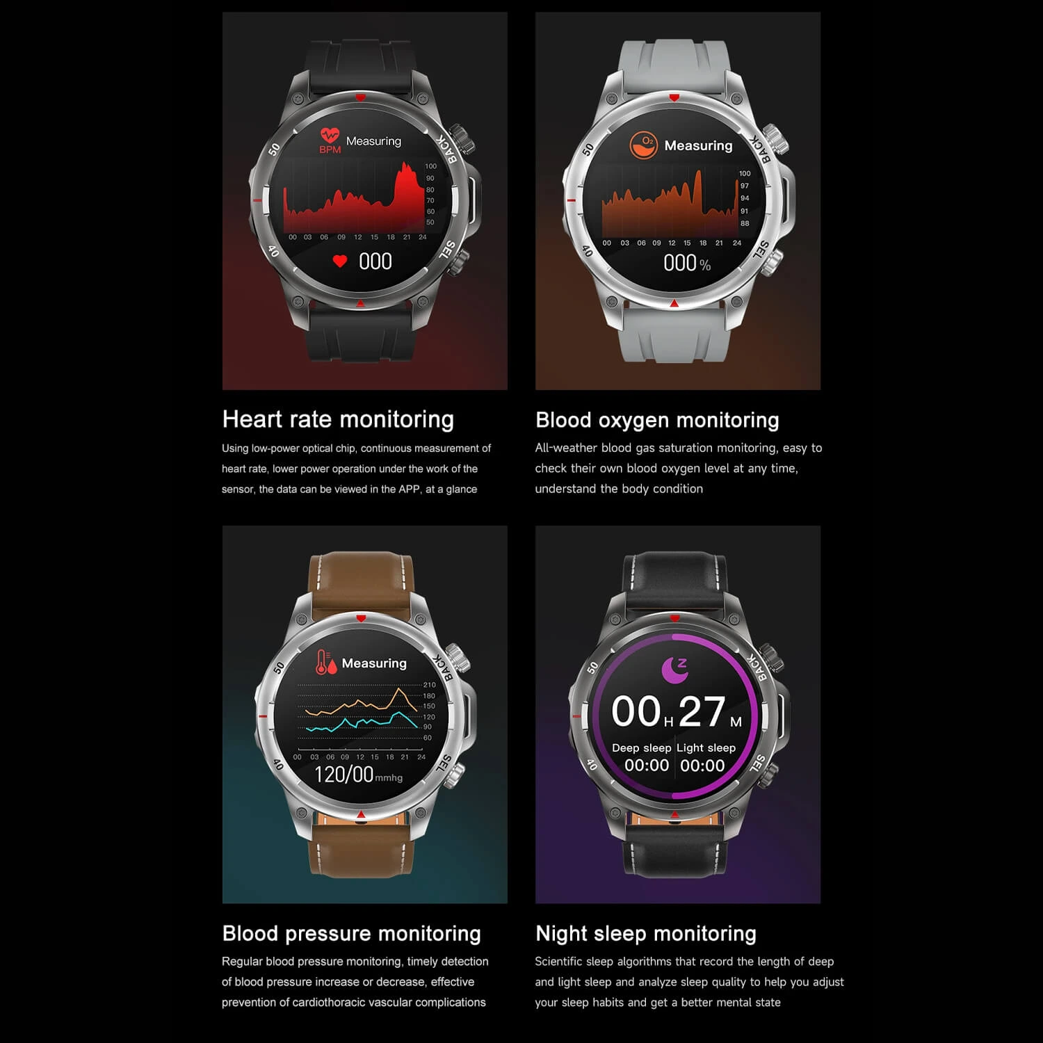 Smartwatch Microwear DK68 - Black Leather