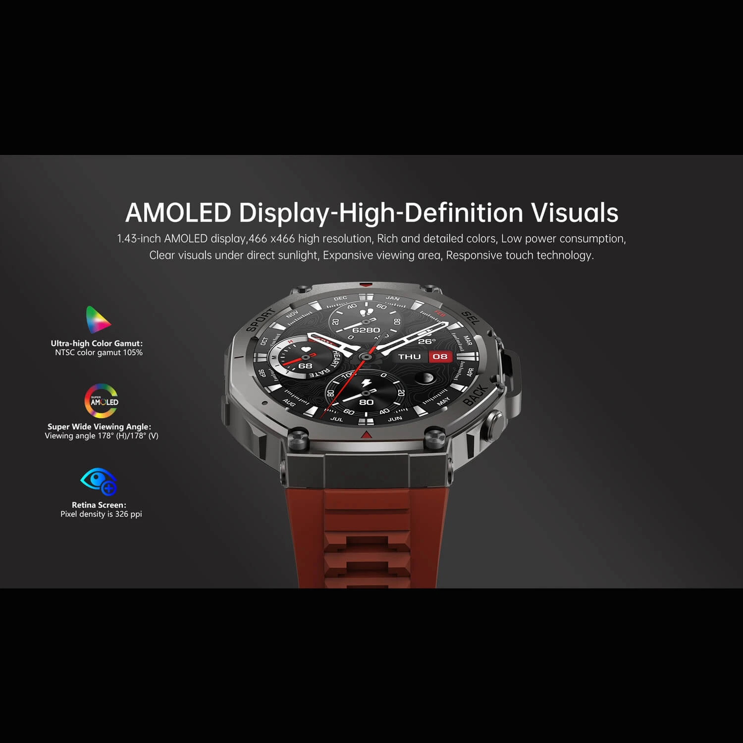 Smartwatch Microwear DM58 GPS - Red Ceramic Silicone