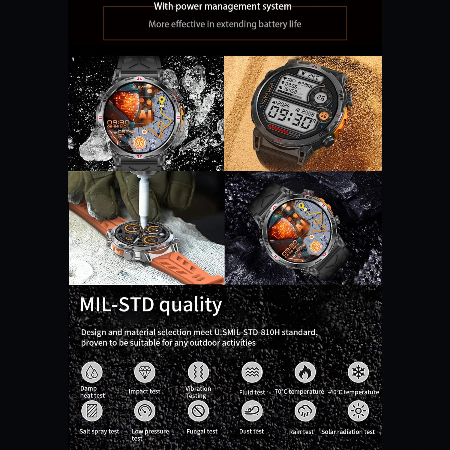 Smartwatch Microwear KC93 - Black Silicone