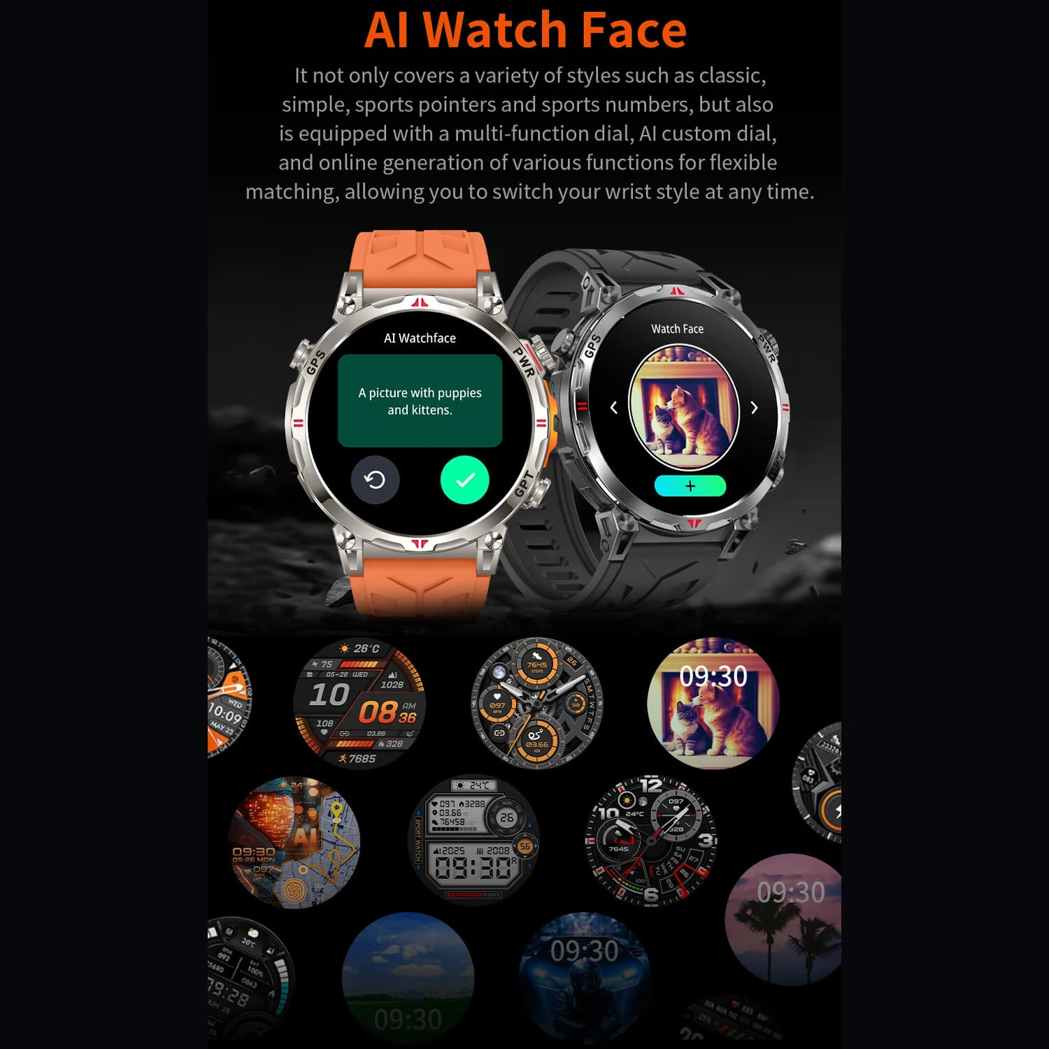 Smartwatch Microwear KC93 - Black Silicone