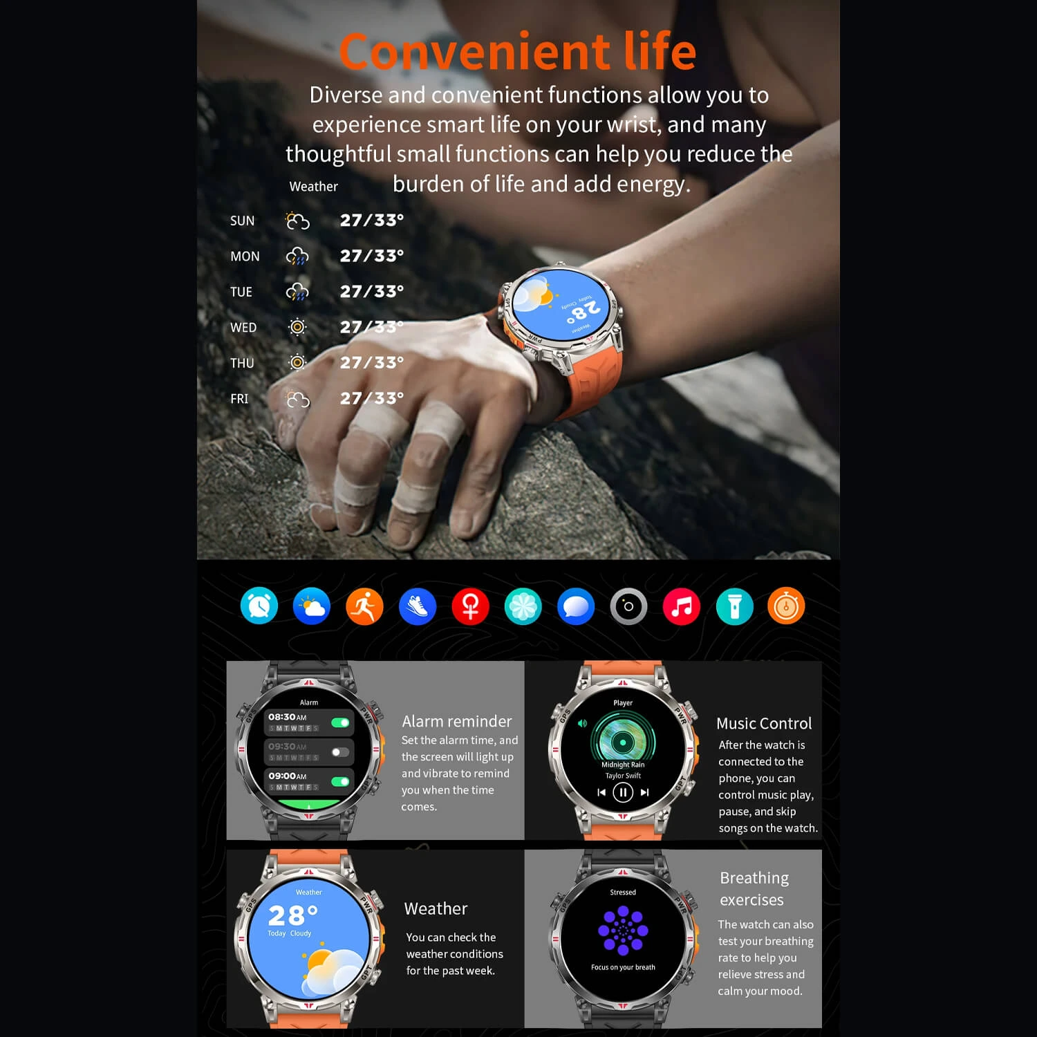 Smartwatch Microwear KC93 - Black Silicone