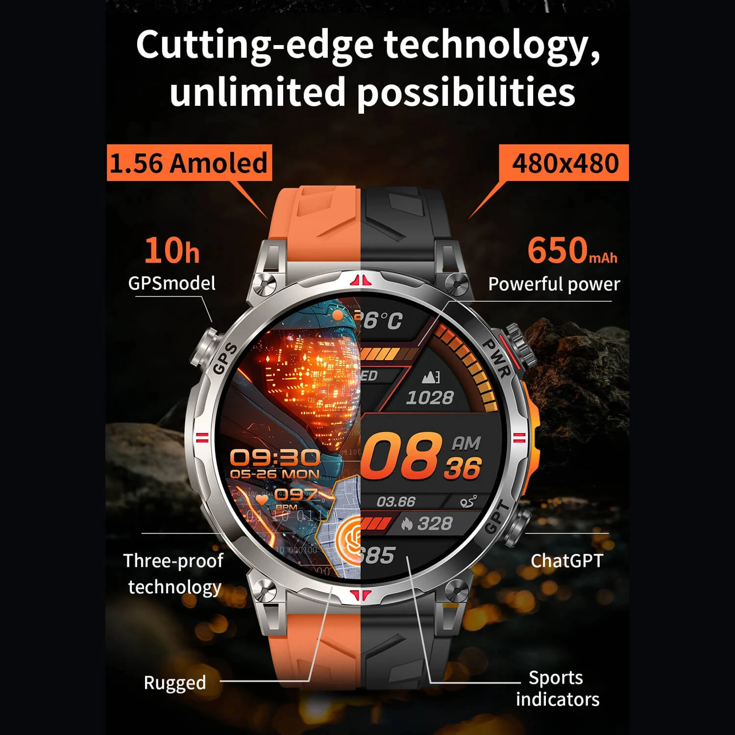 Smartwatch Microwear KC93 - Black Silicone
