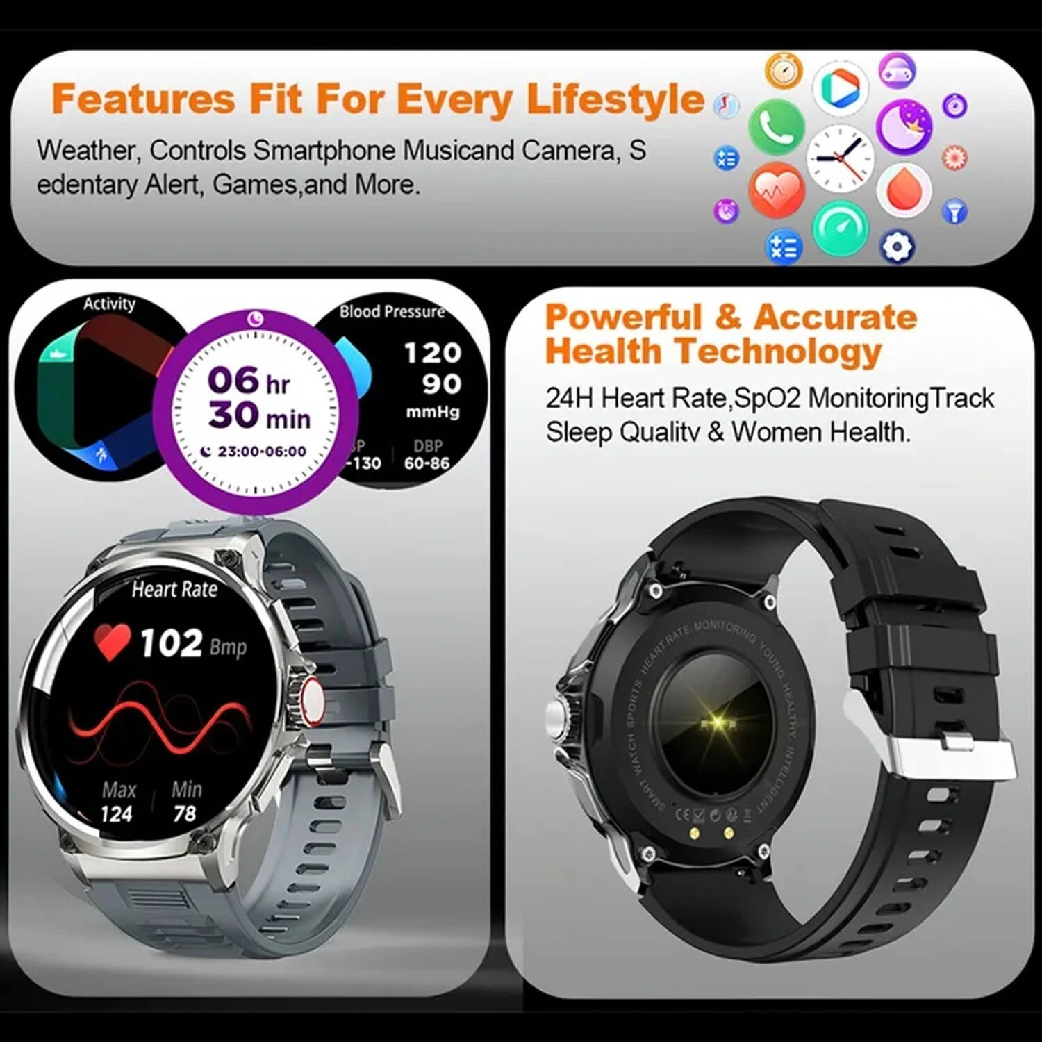Smartwatch Microwear V69 - Grey Silicone