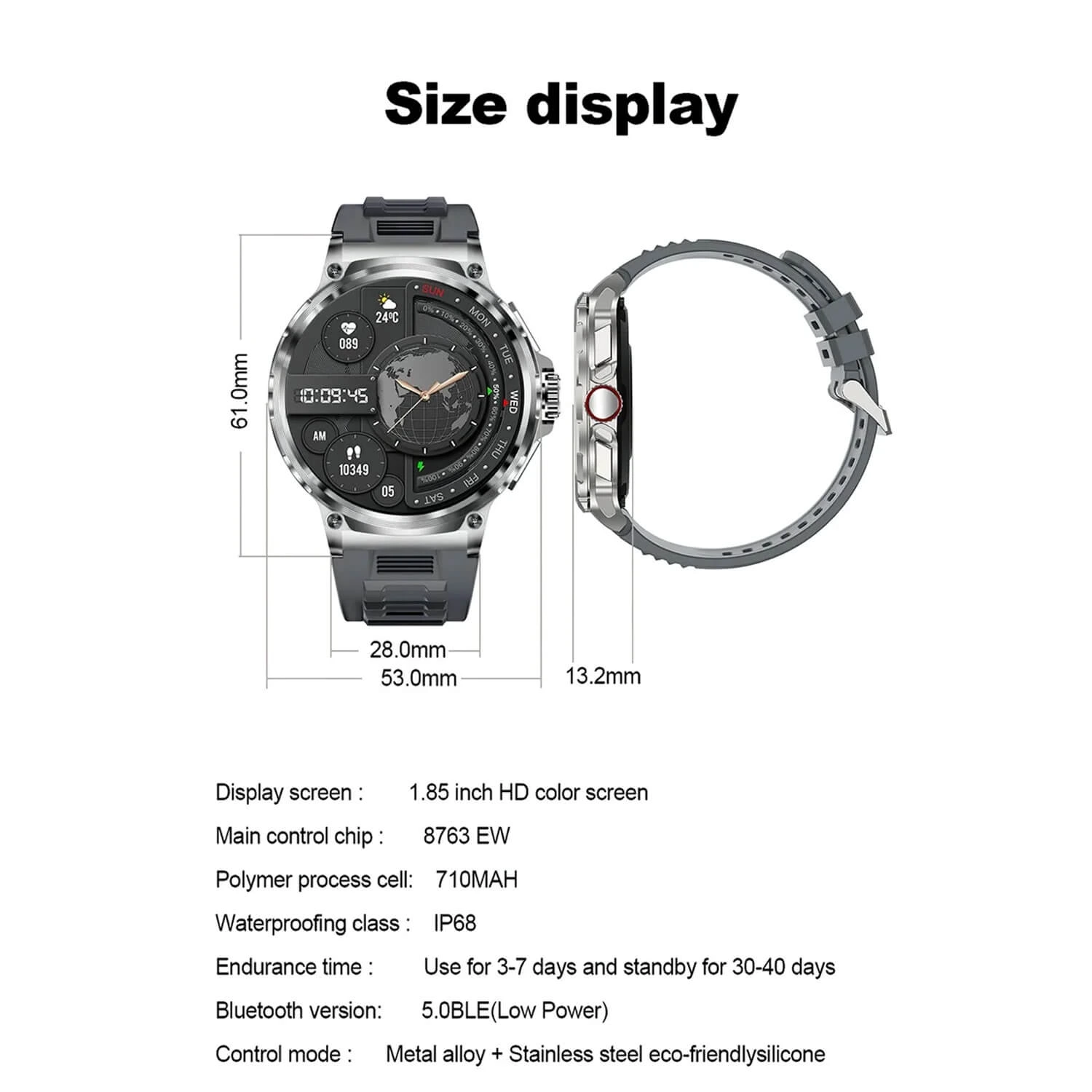 Smartwatch Microwear V69 - Grey Silicone