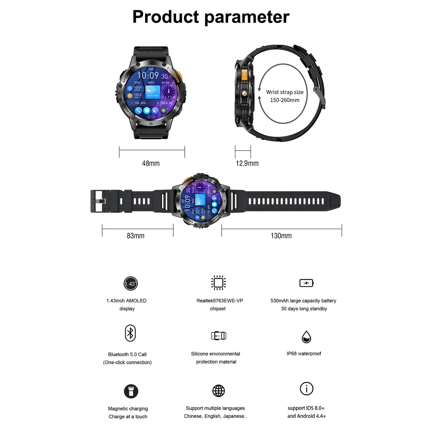 Smartwatch Microwear K65- Black Silicone