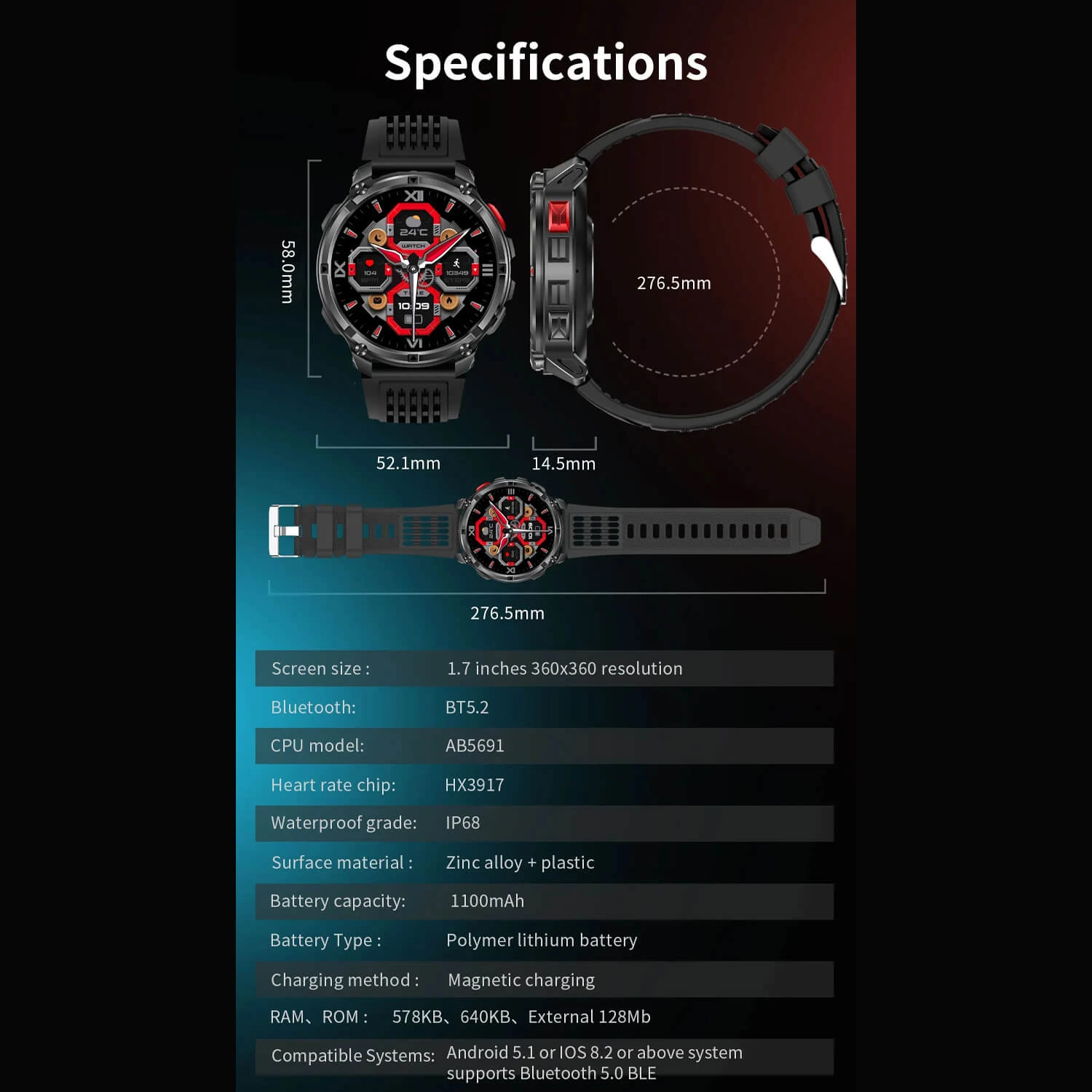 Smartwatch Microwear HT33- Blue Camo Silicone