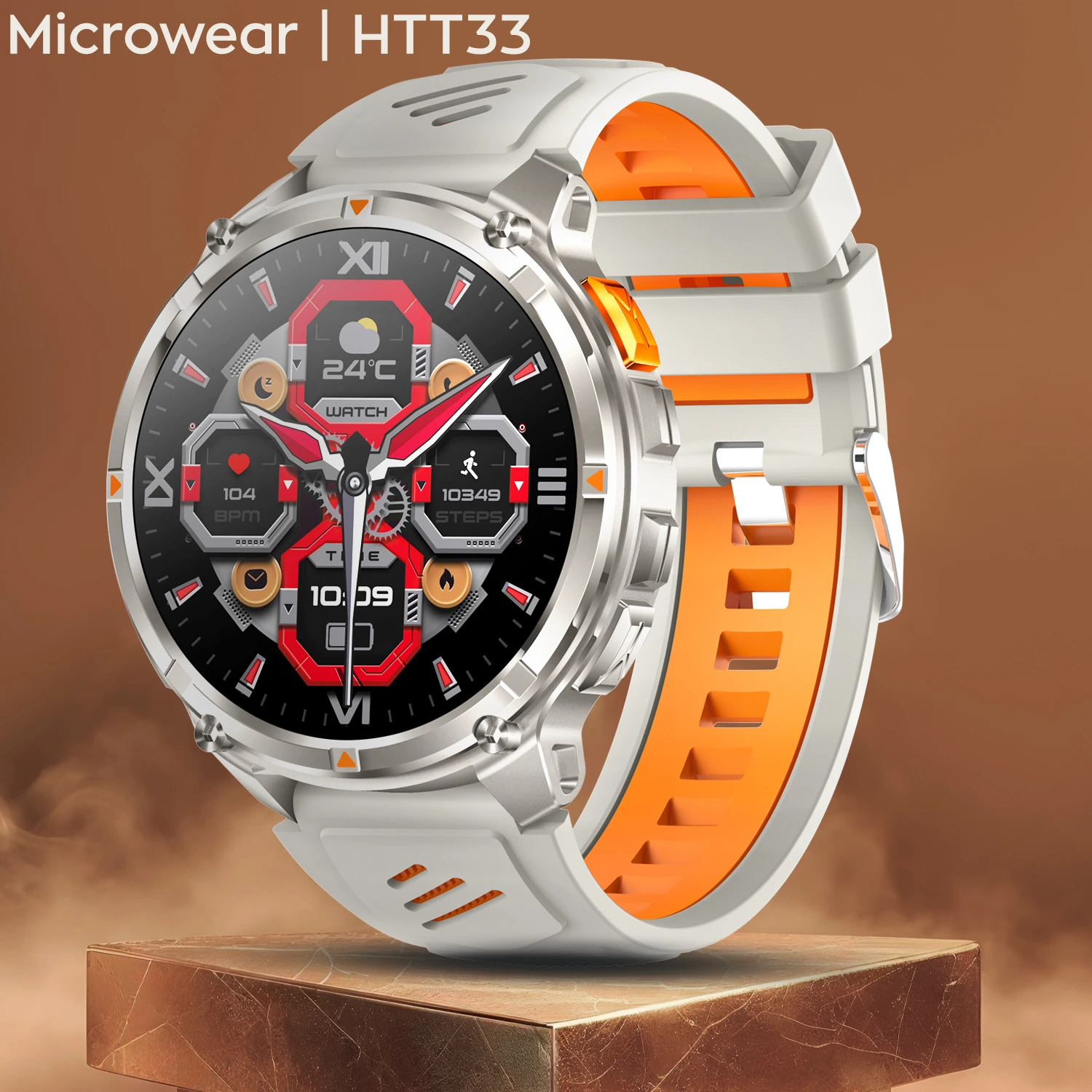 Smartwatch Microwear HT33- Grey & Orange Silicone