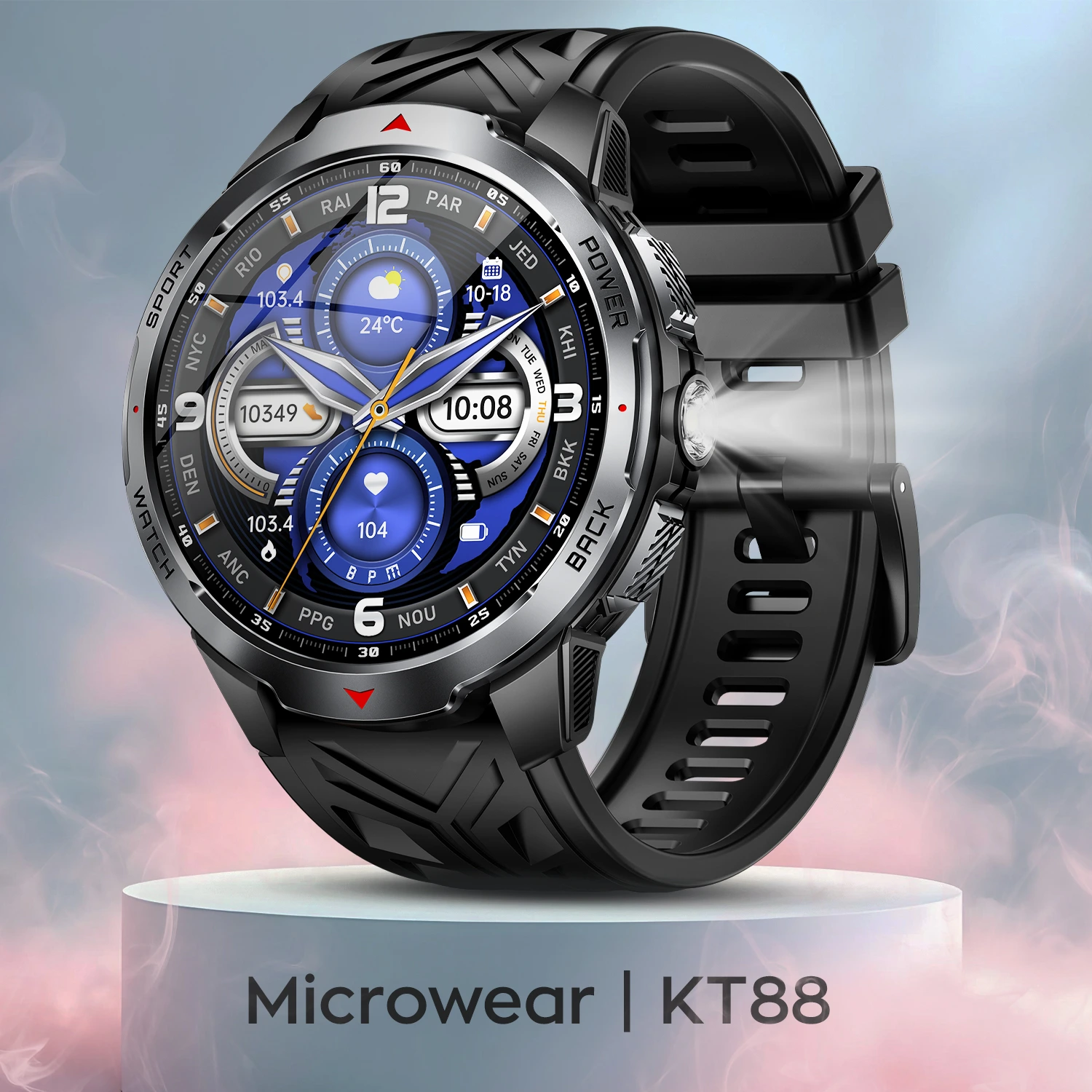 Smartwatch Microwear KT88 - Black Silicone