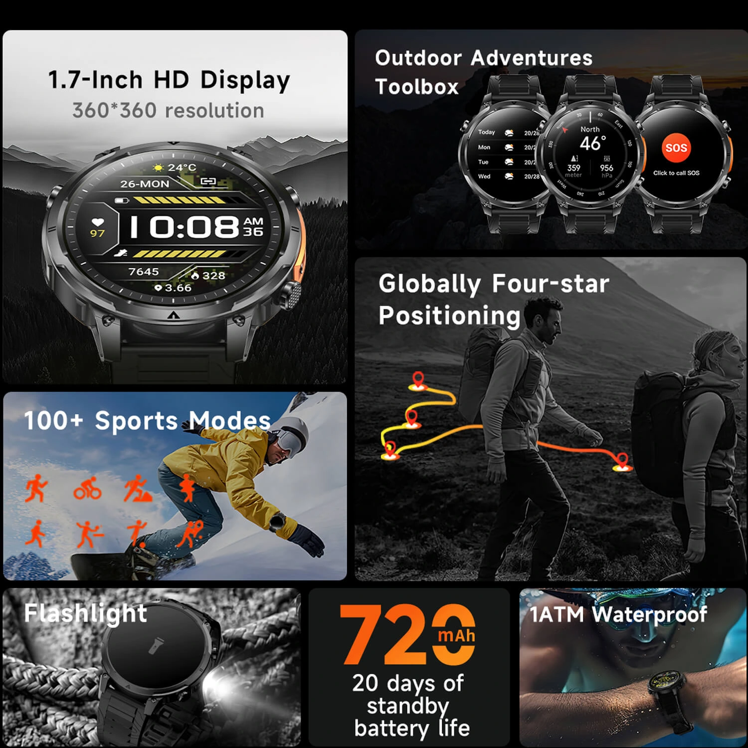 Smartwatch Microwear MK100 - Black Silicone