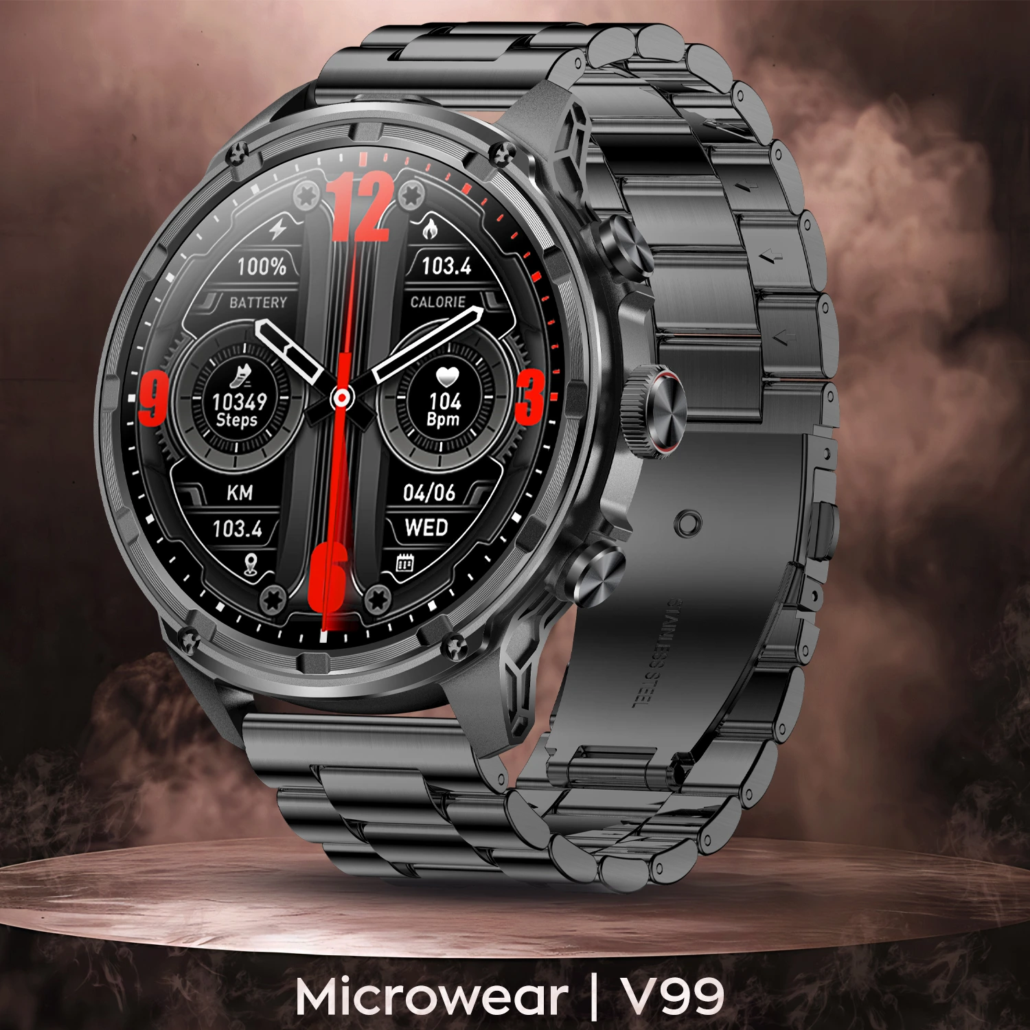 Smartwatch Microwear V99 - Black Steel