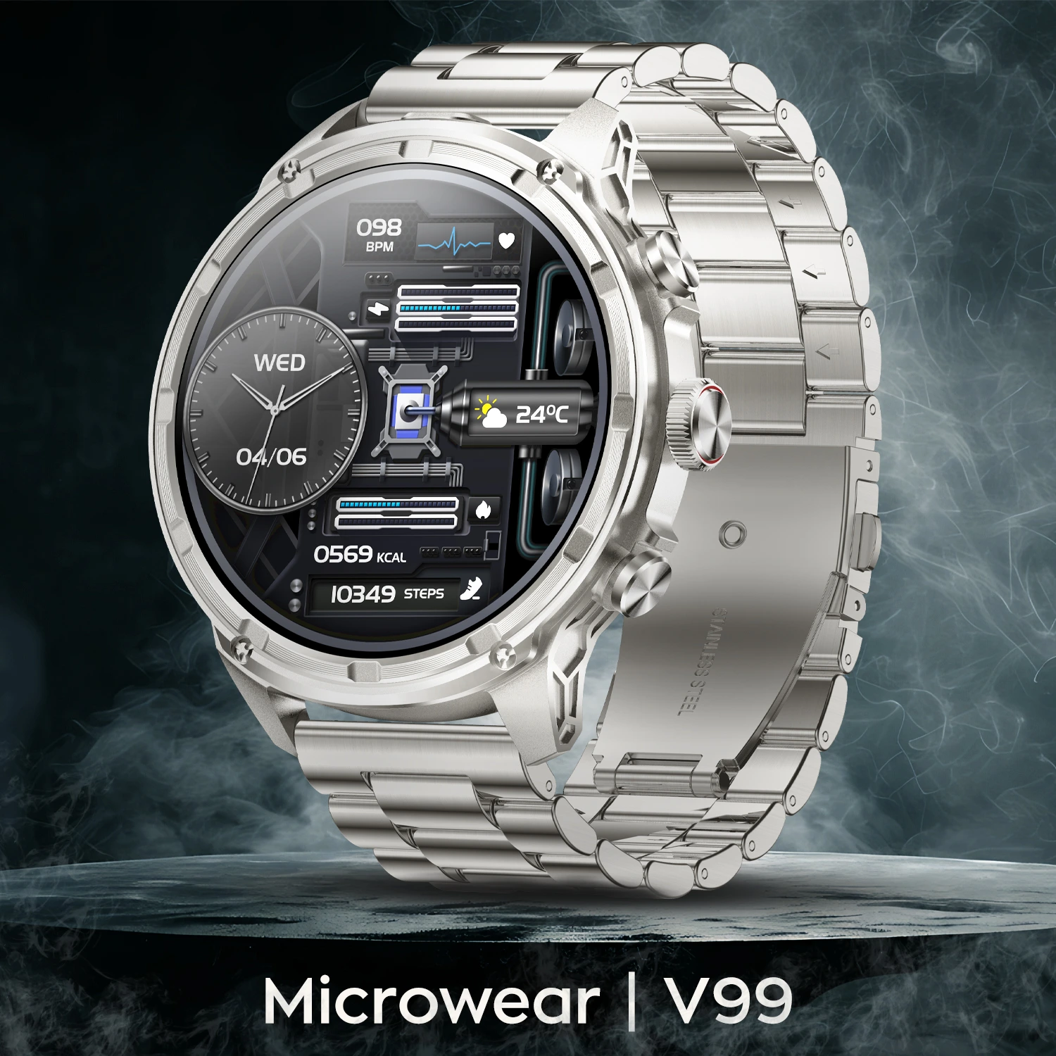 Smartwatch Microwear V99 - Silver Steel
