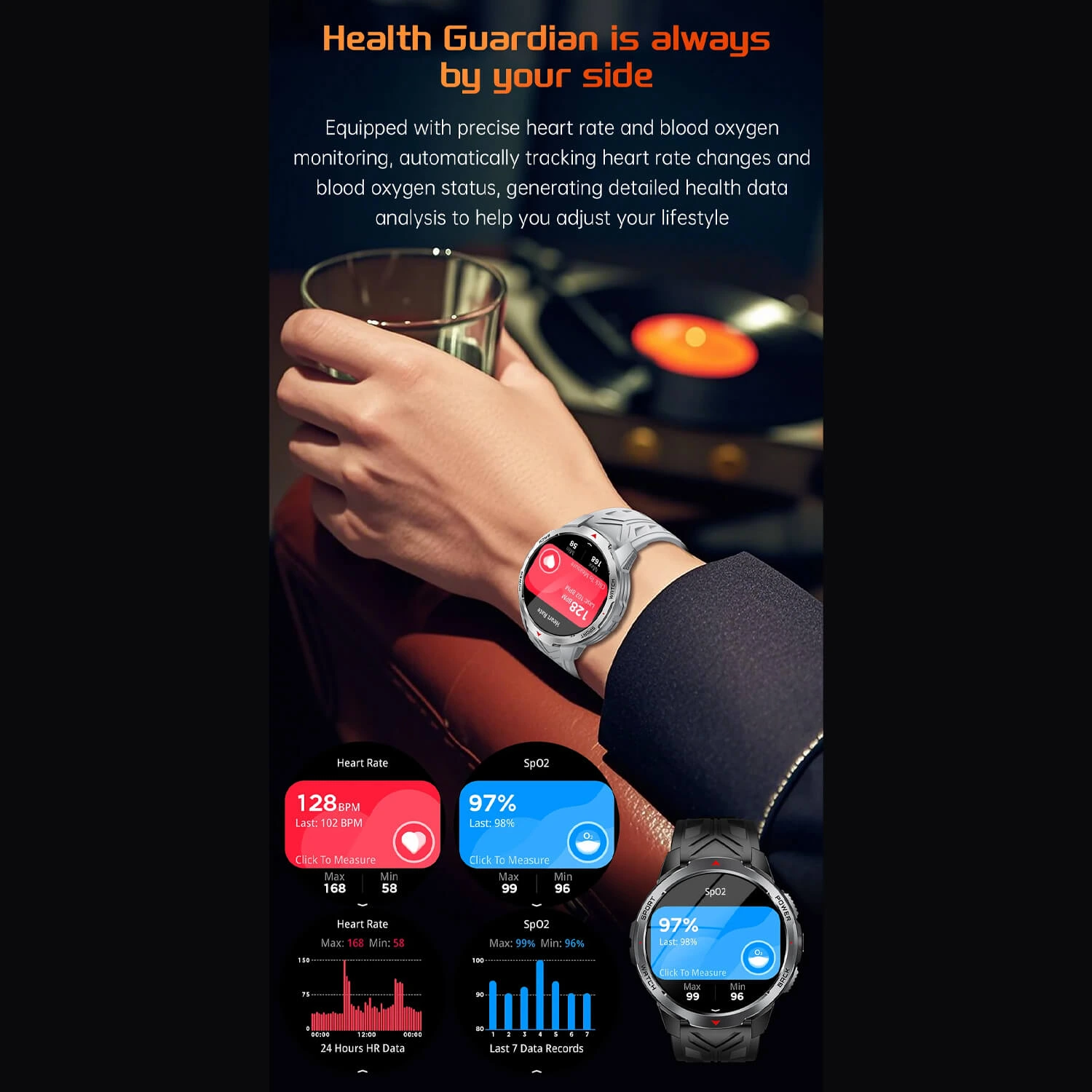 Smartwatch Microwear KT88 - Black Silicone