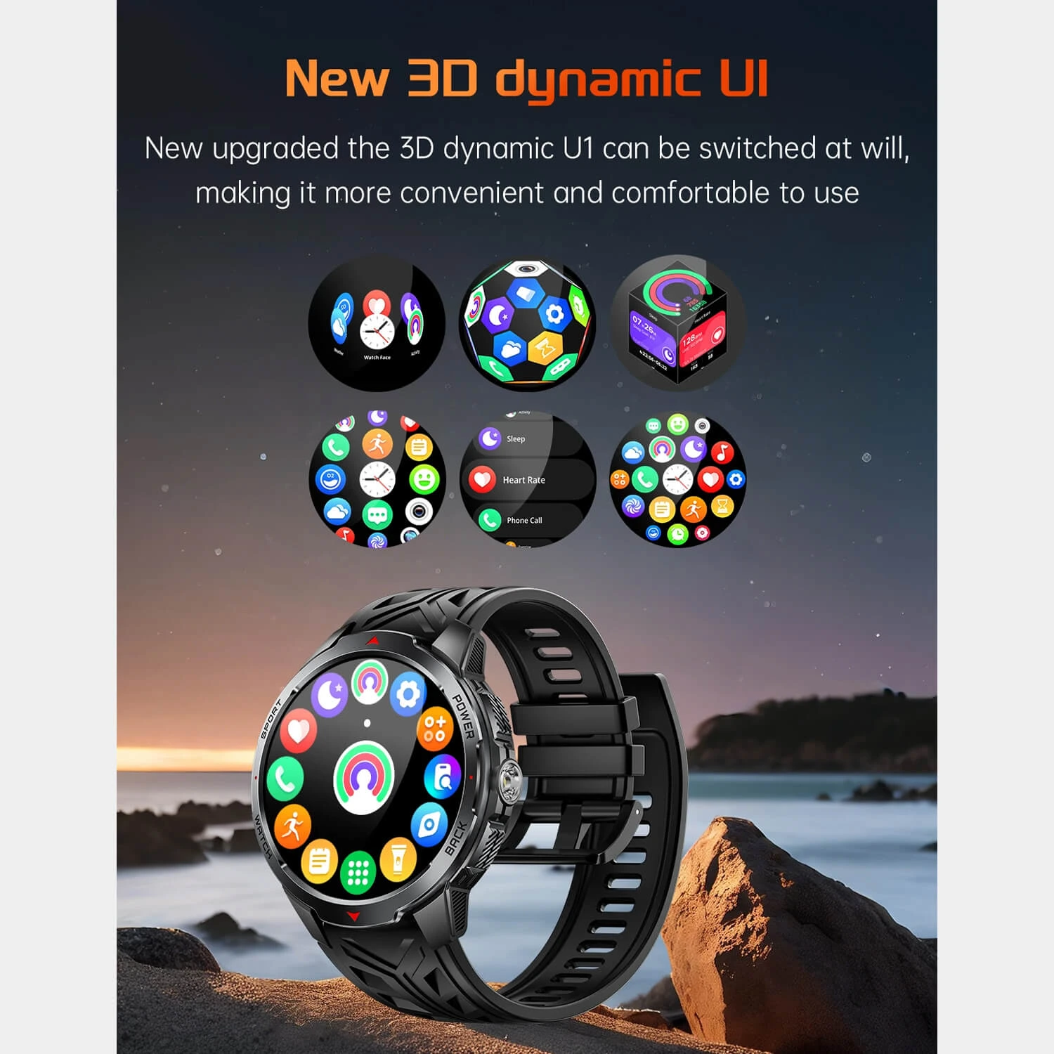 Smartwatch Microwear KT88 - Black Silicone