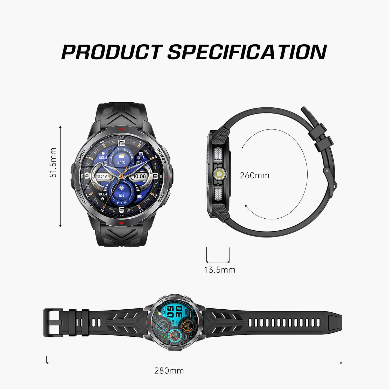 Smartwatch Microwear KT88 - Black Silicone