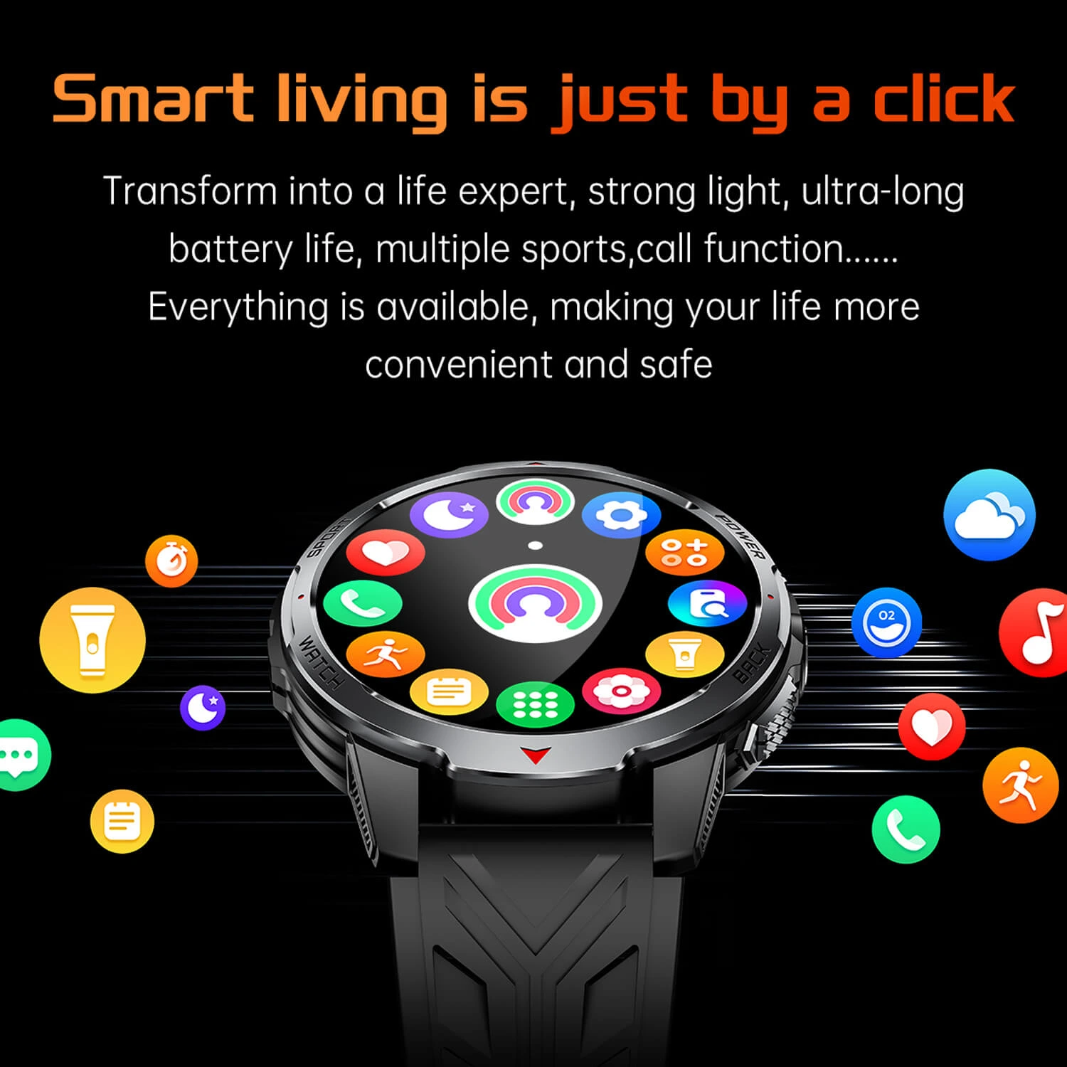 Smartwatch Microwear KT88 - Black Silicone