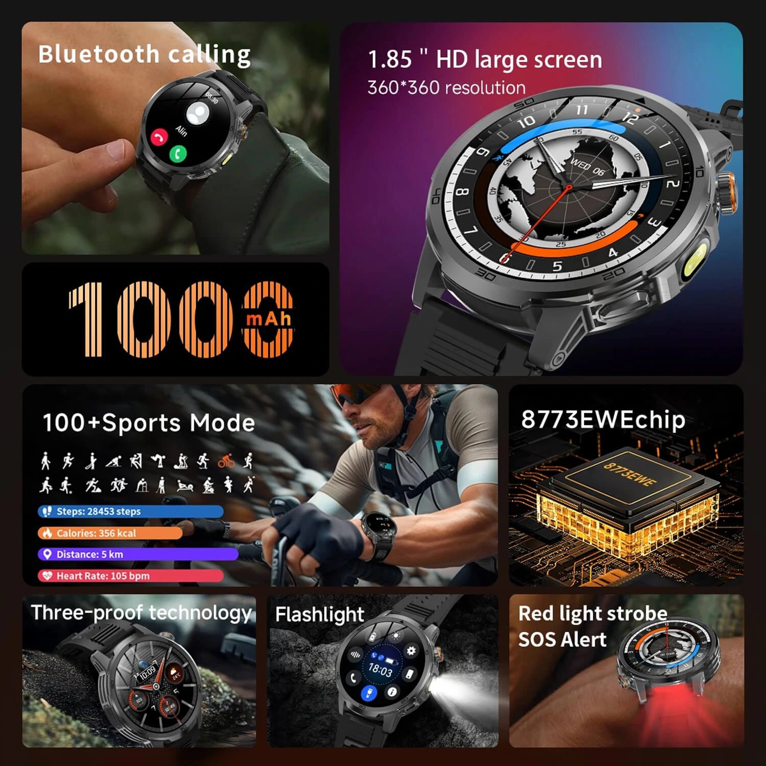 Smartwatch Microwear AK95 - Black Steel