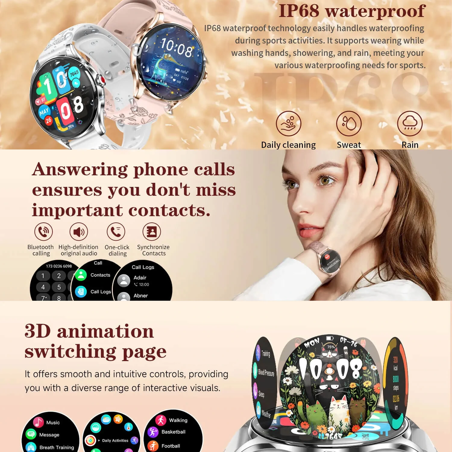 Smartwatch Microwear H03 - Pink Silicone