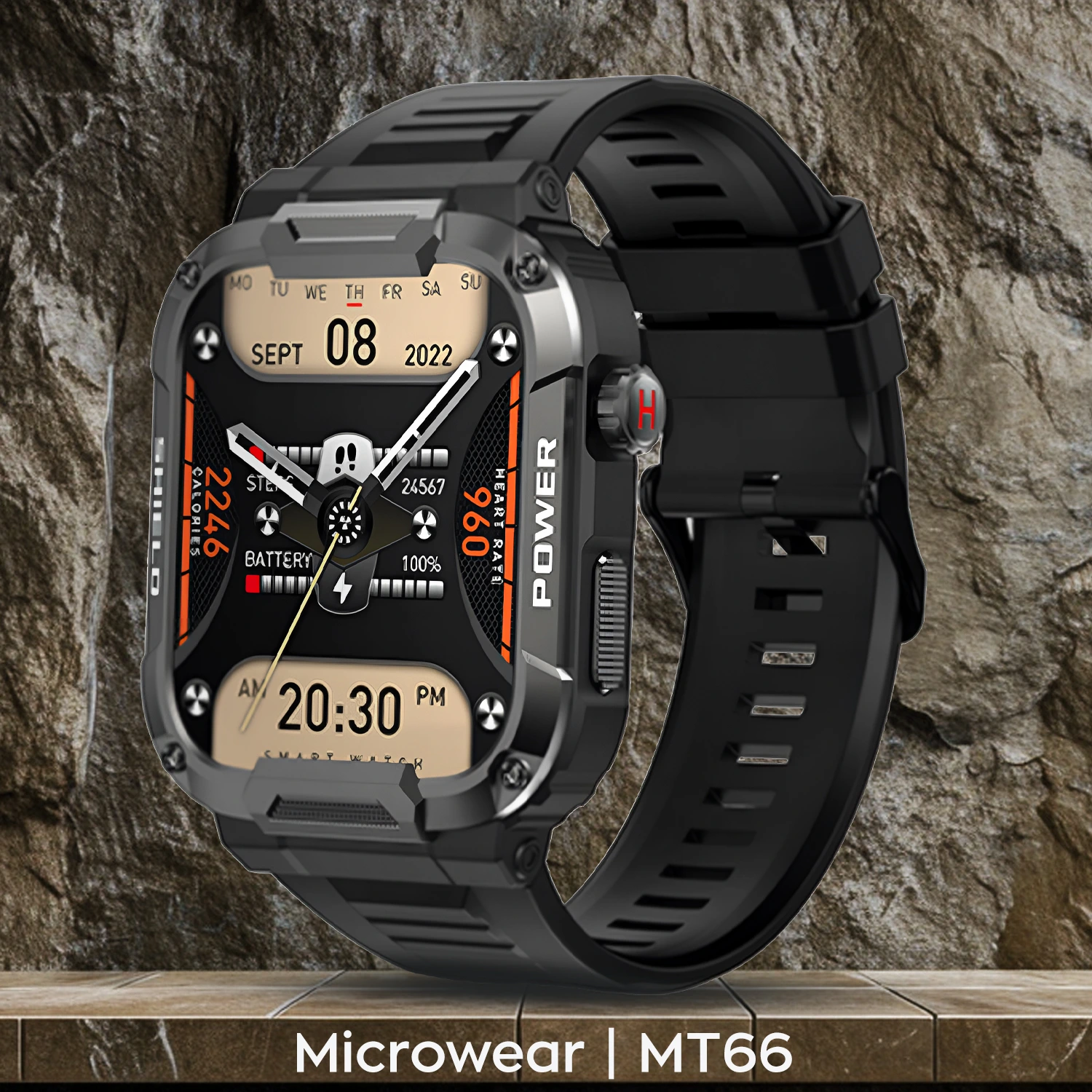Smartwatch Microwear MK66- Black Silicone